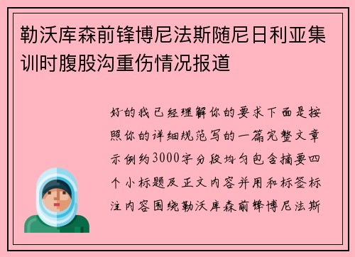 勒沃库森前锋博尼法斯随尼日利亚集训时腹股沟重伤情况报道 勒沃库森前锋博尼法斯随尼日利亚集训时腹股沟重伤情况报道